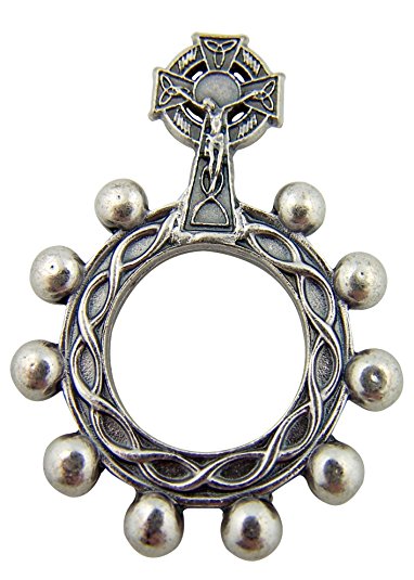 Silver Tone Irish Celtic Cross Crucifix Crown of Thorns 1 3/4-inch One Decade Rosary Ring