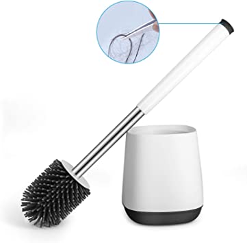 Toilet Brush and Holder Set, WC Toilet Bowl Brush Cleaner with Aluminum Handle & Soft Silicone Bristle Sturdy Cleaning for Commercial Bathroom Restroom(1 Pack)