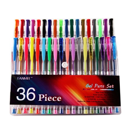 Tanmit Colored Gel Pens Set - 36 Pack Coloring Pen Perfect for Coloring Books,Drawing,Writing