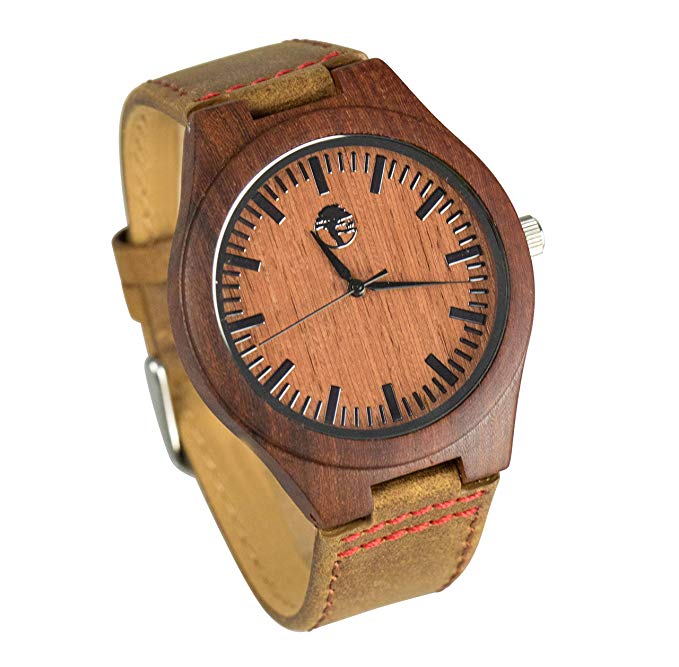 Viable Harvest Men's Wood Watch Rugged Man Series, Natural Red Sandalwood and Bamboo with Gift Box