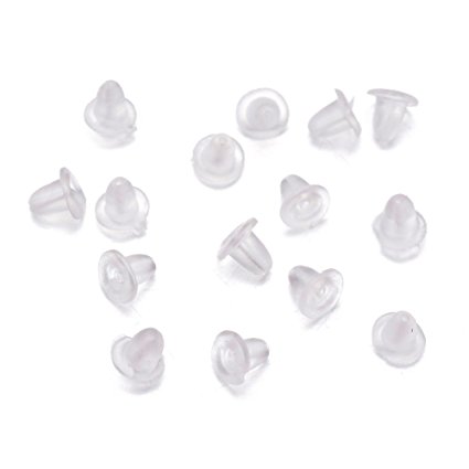 Pandahall 200PCS Clear Soft Plastic Earring Back Stopper Earnut Findings Clear Earring Rubber Backing