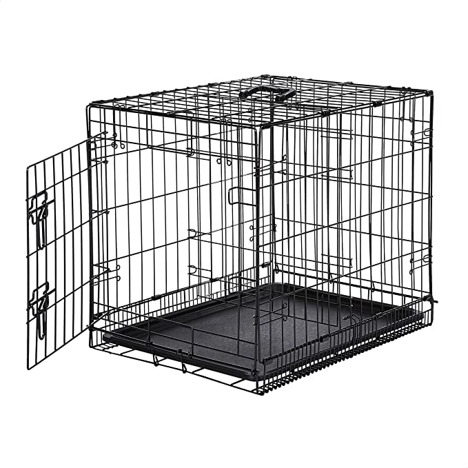 AmazonBasics Single-Door Folding Metal Dog Crate, Black, 24-inch