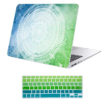 iLeadon Macbook Air 11 inch Protective Hard Case Soft Touch Ultra Thin Shell Cover Keyboard Cover For MacBook Air 11 inch Model A1370/A1465 (Macbook Air 11 Inch, Watercolor Mandala)