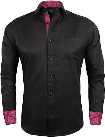Alizeal Men's Business Slim Fit Dress Shirt Long Sleeve Patchwork Button-Down Shirt