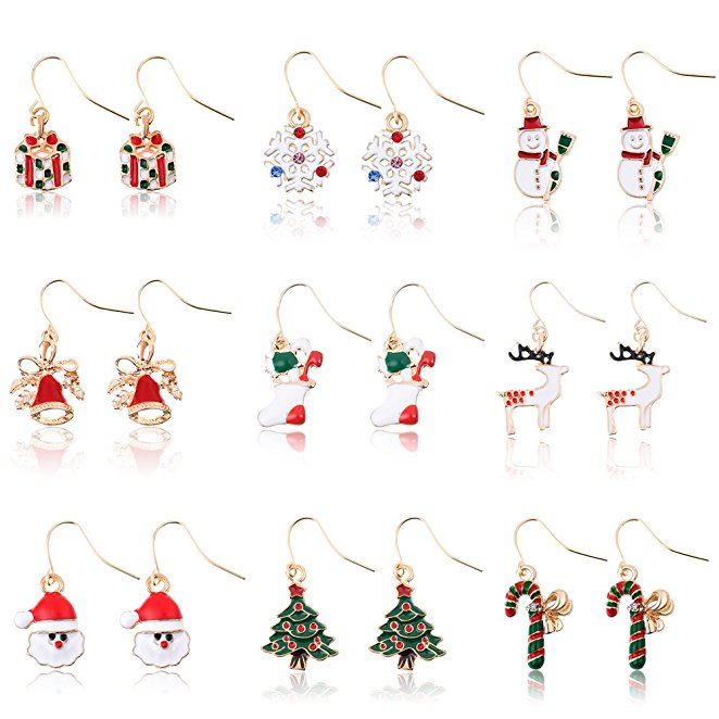 Miraculous Garden 9 Pairs Christmas Drop Dangle Earrings Jewelry Set for Thanksgiving (9 Pairs)