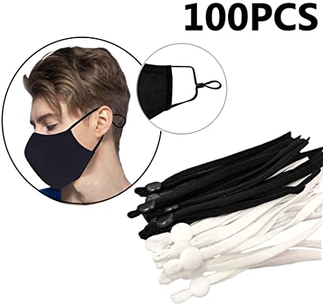 Elastic Band Cord for Sewing Crafting with Adjustable Buckle Stretchy Mask Earloop Lanyard Earmuff Rope DIY Mask Making Supplies 100 Pieces Black-Round Button