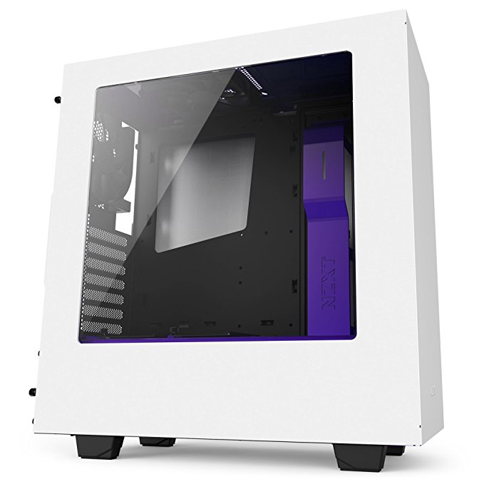 NZXT S340 Compact ATX Mid-Tower Case with All-Steel Panels - Matte White   Purple