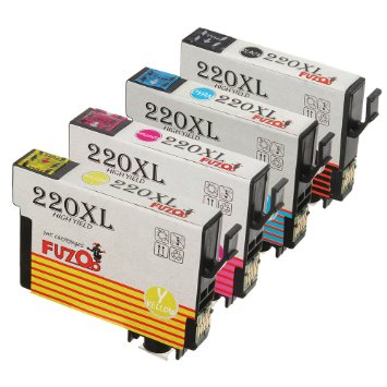 FUZOO High Capacity Replacement for Epson 220XL Ink Cartridge(1 Black,1 Cyan,1 Magenta, 1 Yellow, 4 Pack) Compatible with Epson WF-2650 WF-2630 WF-2660 XP-320 XP-420 XP-424