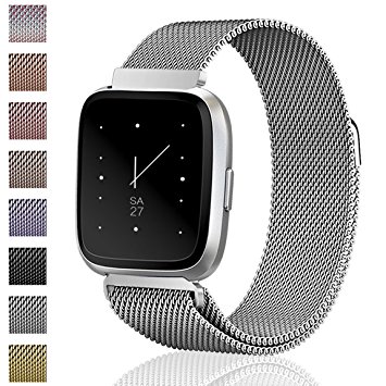 Maledan For Fitbit Versa Bands, Stainless Steel Milanese Metal Replacement Accessories Bracelet Strap with Magnet Lock for Fitbit Versa Smartwatch, Large Small for Women Men