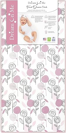 Dream On Me Floral Dreams Firm Fiber Standard Baby Crib Mattress in Rose Pink, Greenguard Gold and JPMA Certified, Fits Crib and Toddler Bed, Waterproof Vinyl Cover