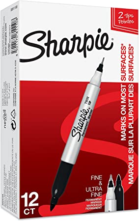 Sharpie Twin Tip Permanent Markers | Fine & Ultra-Fine Points | Black | 12 Count