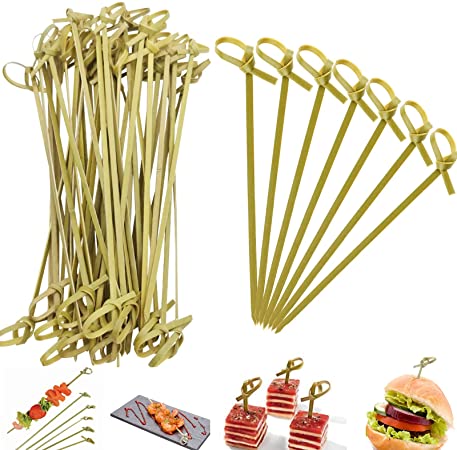 Bamboo Cocktail Picks,100 PCS 4.7 Inch Handmade Sticks Cocktail Skewers, Burger Skewers Cocktail Picks Fruit Toothpick for Appetizers and Parties