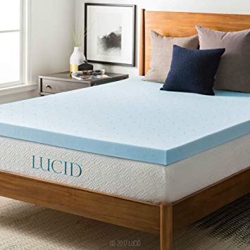 LUCID 3" Gel Memory Foam Mattress Topper, Blue, Twin (Renewed)