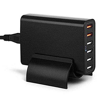 USB Charger, CheerShare 60W 12A 6 Port Quick Charge 2.0 Fast Charger for Apple iPhone 5 5S 6 6S 7 Plus Samsung Galaxy S3 S4 S6 S7 iPad Air 2 3 Pro Tablets Mobile Devices Black
