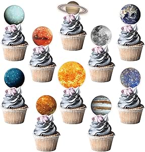 50 Pcs Outer Space Cupcake Toppers Solar System Galaxy Universe Planets Cupcake Picks Planet Cake Topper Outer Space Cake Toppers for Boys Girls Space Planet Themed Party Solar System Birthday Party