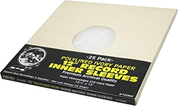 (25) 12 Premium Ivory Polylined Record Inner Sleeves - Archival Quality, Heavyweight Paper & Plastic - 12IAIV