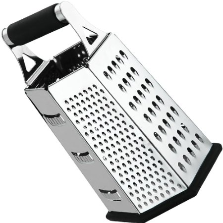 Utopia Kitchen Professional Stainless Steel 6 Side Cheese Grater or Vegetable Slicer, 9.5 Inch Height Extra Strong Rubber Handle, Non Slip Bottom