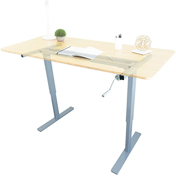 Ergo Elements Manual Height Adjustable Stand Up Desk Frame Crank System Ergonomic Standing 2 Leg Workstation, Grey