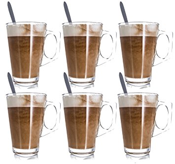 LIVIVO ® Set of 6 Tall Latte Glasses with Spoons