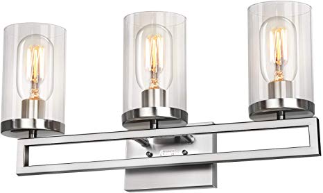 Hykolity 3-Light Bathroom Vanity Lights, Indoor Wall Light Fixtures Brushed Nickel Finish with Clear Glass Shade