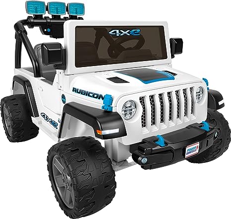 Power Wheels Jeep Wrangler 4Xe Ride-On Toy with Sounds and Working Light Bar, Multi-Terrain Traction, Seats 2, Ages 3  Years