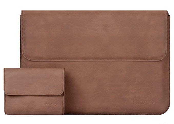 Mosiso Laptop Sleeve Compatible 15 Inch 2018 2017 2016 MacBook Pro with Touch Bar A1990 / A1707, Also Compatible 14 Inch Notebook, Premium Bag Stand Function with Small Case, Distressed Brown