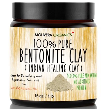 Molivera Organics Bentonite Clay for Detoxifying and Rejuvenating Skin and Hair 16 oz