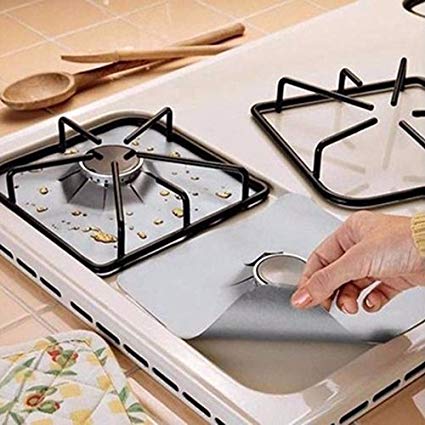 Bluelans 4PCS Non-Stick Gas Range Protectors Reusable Aluminum Foil Gas Stove Burner Cover Protector Liner Clean Mat Pad