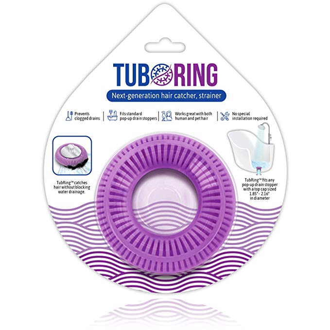 TubRing The Ultimate Tub Drain Protector Hair Catcher/Strainer/Snare, Regular - Purple