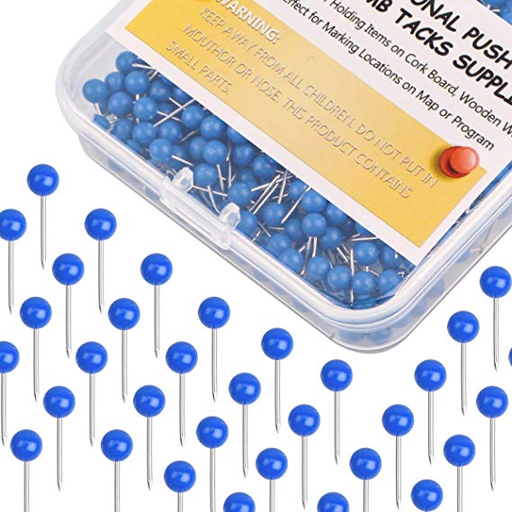 Map Tacks 1/8-Inch Assorted Color Beads Head Map Marking Push Pins,500-count (Blue)