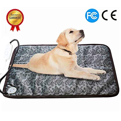 RIOGOO Pet Heating Pad, Dog Cat Electric Heating Pad Waterproof Adjustable Warming Mat with Chew Resistant Steel Cord 28''x17.7''