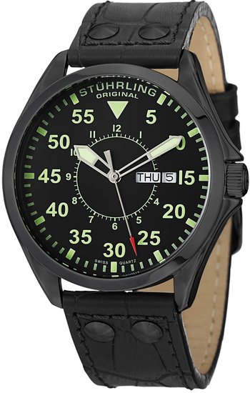 Stuhrling Original Men's 479.33551 Classic Traveler Trackmaster II Quartz Black Leather Strap Watch