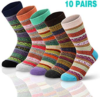 10 Pairs Wool Vintage Women Socks for Winter Cozy Thick Knit Casual Socks Kit