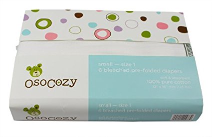 OsoCozy 6 Pack Prefolds Bleached Cloth Diapers, Size 2