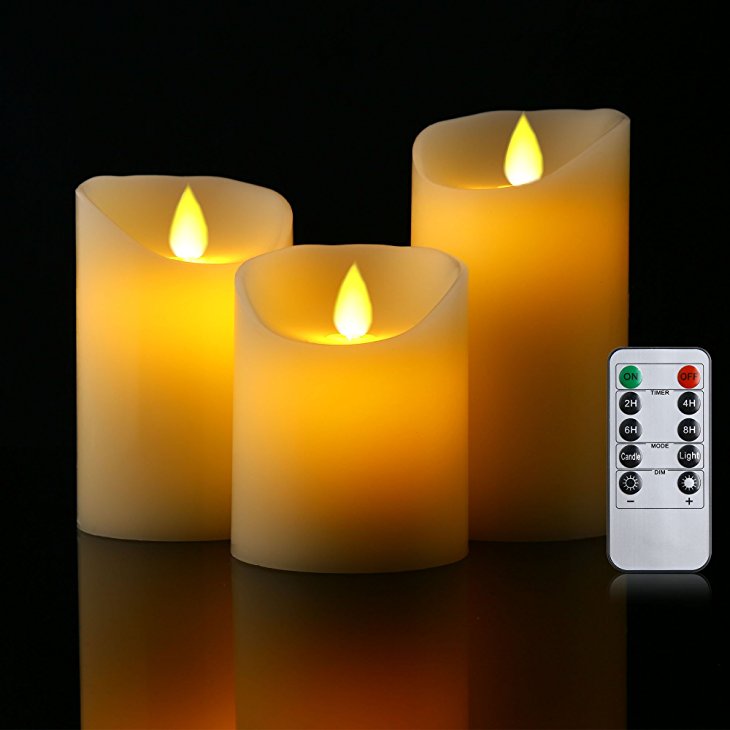 Flameless Candles 4" 5" 6" Set of 3 Battery Operated Candles Flickering Flameless Candles 10-key Remote with 24-hour Function Timer Real Wax Pillar (Ivory White) Cefun
