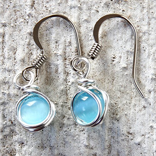 Handmade Casual Wear Turquoise Color Bead Dangle Wire Wrapped Earrings