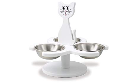 Etna Pet Store Wooden Multi-Cat Raised Feeder with 3 Metal Food Bowls/Dishes -Promotes Better Digestion, Prevents Feline Acne, Stops Food Competition, and Keeps Food Dirt and Pest Free