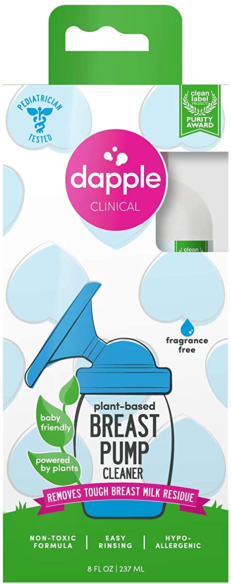 Dapple Breast Pump Cleaner, Plant-Based, Fragrance Free, 8 Ounce Bottle, Hypoallergenic, Liquid Soap for Breast Pumps and Breast Pump Parts
