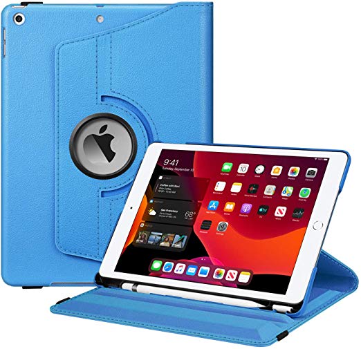 Fintie Rotating Case for New iPad 7th Generation 10.2 Inch 2019 - [Built-in Pencil Holder] 360 Degree Rotating Smart Protective Stand Cover with Auto Sleep/Wake for iPad 10.2" Tablet, Blue