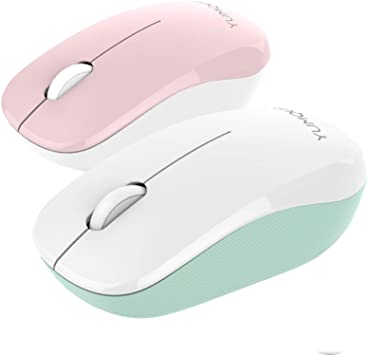 YUMQUA SB226-W Wireless Mouse 2 Pack, 2.4GHz USB Optical Silent Cordless Mouse with Nano Receiver for Laptop Computer PC Desktop, Pink Mint