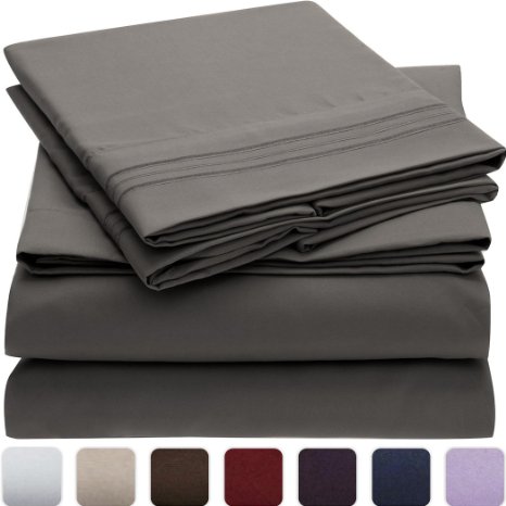 Mellanni Bed Sheet Set - HIGHEST QUALITY Brushed Microfiber 1800 Bedding - Wrinkle, Fade, Stain Resistant - Hypoallergenic - 4 Piece (King, Gray)