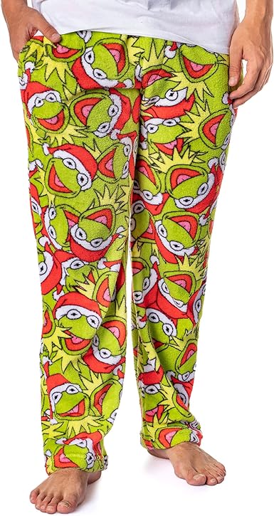 The Muppets Men's Christmas Kermit Santa Minky Plush Fleece Pajama Pants