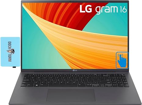 LG Gram 16 Touchscreen Laptop 16.0" WQXGA IPS Intel Evo Platform (12-Core Intel i7-1360P, 16GB LPDDR5, 2x2TB SSD (4TB), Backlit KYB, 2 Thunderbolt 4, WiFi 6E, HD Webcam, Win 11 Home) w/DKZ Hub