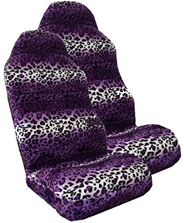 Safari PURPLE Leopard Print Car High Back Seat Covers - One Pair