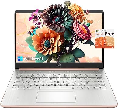 Hp Newest 14" Ultral Light Laptop, 314GB Storage(64GB eMMC 250GB Portable SSD), Intel Quad-Core N4120, 1 Year Office 365, HDMI, WiFi, USB-A&C, Long Battery Life, Win 11S (16GB RAM, Rose Gold)