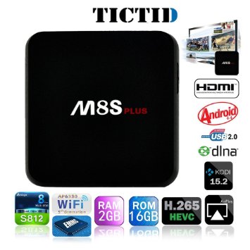TICTID® M8S Plus Android Tv Box Amlogic S812 2G 16G Emmc Quad Core AP6330( More stable than 4335) WIFI Module, Bluetooth 4.0 Dual 2.4G/5G Streaming Media Player