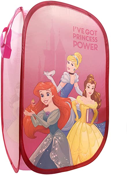 Jay Franco Disney Princess Power Pop Up Hamper - Features Ariel, Belle, Cinderella - Mesh Laundry Basket/Bag with Durable Handles, 22" x 14" (Official Disney Product)