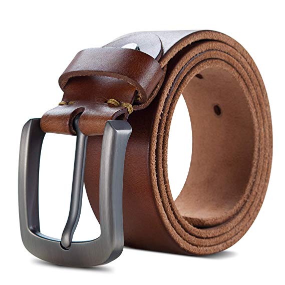 Men's Casual Jean Belt Lychee Handmade Classic Genuine Leather Belt w/Hole Punch Tool Full size