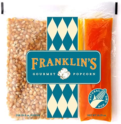 Franklin’s Gourmet Popcorn All-In-One Pre-Measured Packs - 8oz. Pack of 10 - Butter Flavored Coconut Oil + Premium Butter Salt + Organic Corn, 100% Vegan - Best Movie Theater Taste – Made in USA