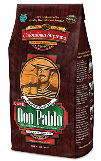 Cafe Don Pablo Gourmet Coffee Medium-Dark Roast Whole Bean, Colombian Supremo, 2 Pound